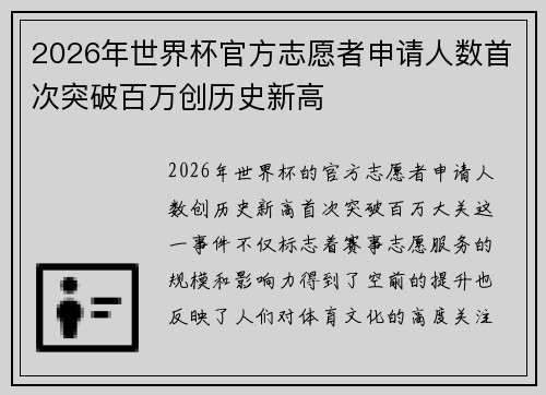 2026年世界杯官方志愿者申请人数首次突破百万创历史新高